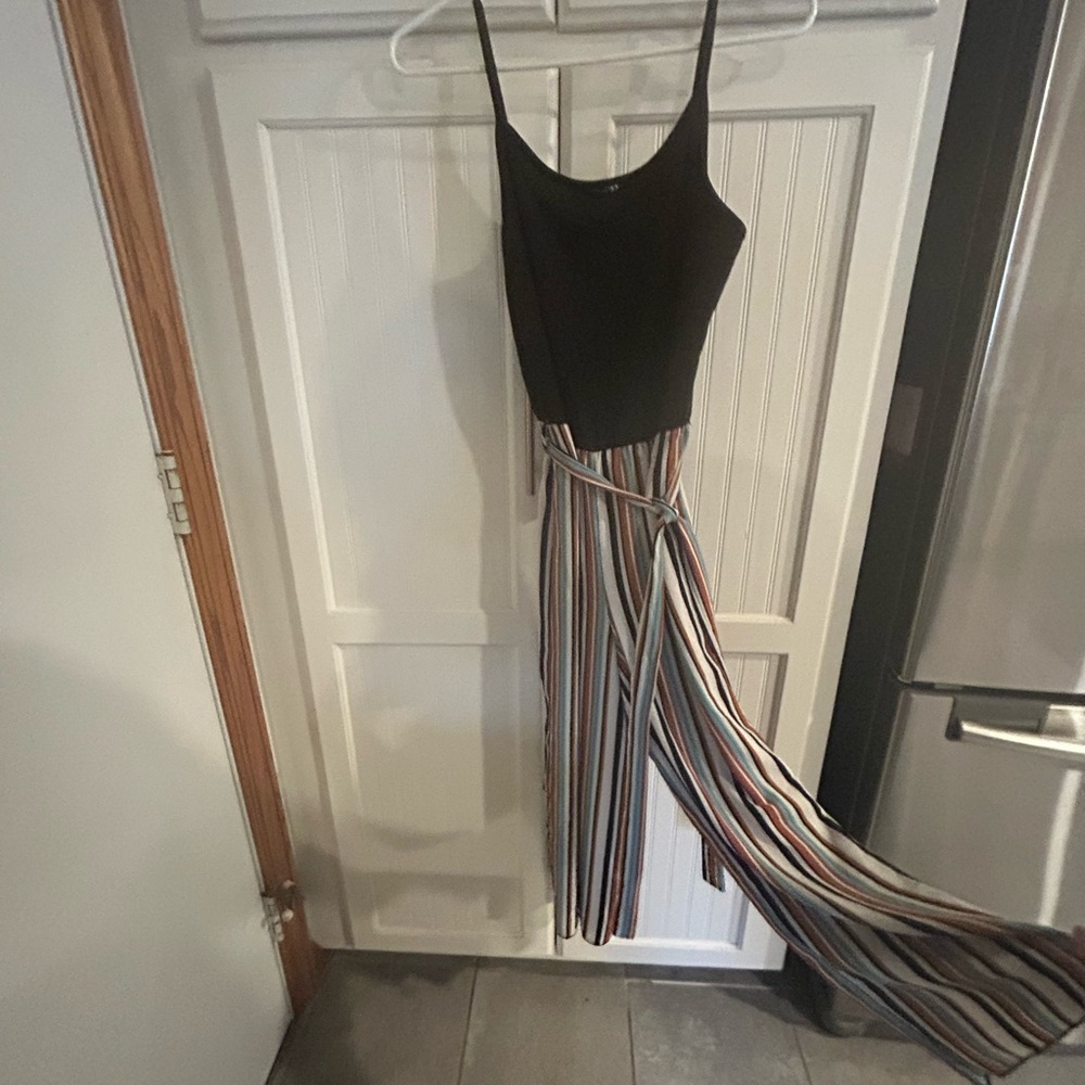 Papermoon Black and Multicolor Striped Jumpsuit